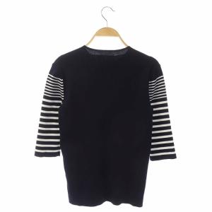 ENFOLD C/Nハイゲージリブ ランダムボーダーPO ニット ボーダー リブ 七分袖 38 ネイビー