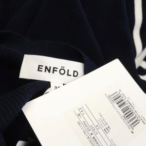 ENFOLD C/Nハイゲージリブ ランダムボーダーPO ニット ボーダー リブ 七分袖 38 ネイビー