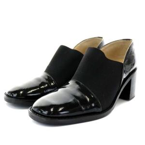 WIDE GORE FLAT SHOES チャンキーヒール スクエアトゥ 36 黒