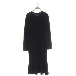 21AW ミディ丈 リブワンピース ニットワンピース ロング 長袖 ウール ネイビー