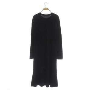 Spick&Span 21AW ミディ丈 リブワンピース ニットワンピース ロング 長袖 ウール ネイビー