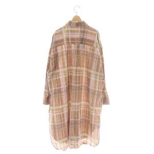Acne Studios コットン チェックプリント ロングシャツワンピース 長袖 オーバーサイズ キャメル ピンク