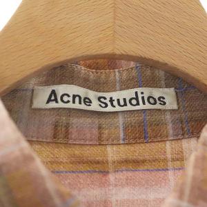Acne Studios コットン チェックプリント ロングシャツワンピース 長袖 オーバーサイズ キャメル ピンク