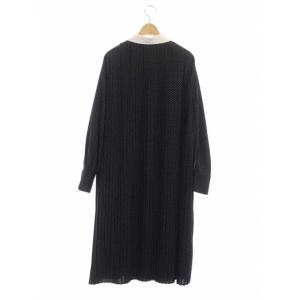 CELFORD Aラインプリーツワンピース ロング ドット 長袖 36 ブラック ホワイト
