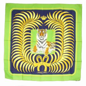 カレ90 王者の虎 スカーフ シルク 緑 