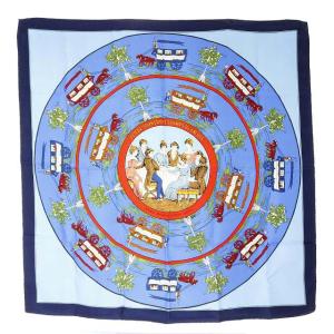 カレ90 オムニバスと白い貴婦人のゲーム JEU DES OMNIBUS ET DAMES BLANCHES スカーフ シルク