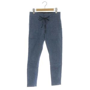 リネンドロストパンツ スキニー デニムライク ストレッチ 38 ブルー