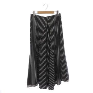 ストライプフレアスカート ロング 36 ブラック ホワイト