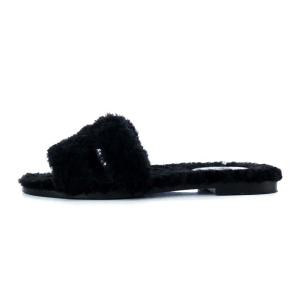 HERMES 21AW オラン フラットサンダル ムートン ウールスキン 38 ブラック