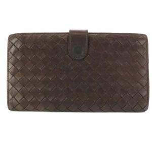 イントレチャート ガマ口付長財布 小銭入れ レザー ダークブラウン