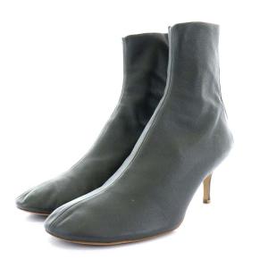 PIPPICHIC OBLIQUE STRETCH BOOTS ショートブーツ ラウンドトゥ ヒール 38 25.0cm グレー