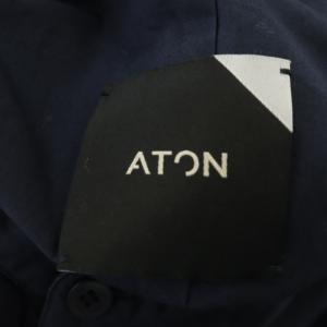 ATON SUVIN BROAD BAND COLLAR SHIRT バンドカラーシャツ 長袖 コットン 02 紺 ネイビー