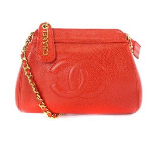 ヴィンテージ チェーンショルダーバッグ ココマーク キャビアスキン レッド 5番台