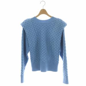 21AW ニット セーター 柄編み肩タック 長袖 ライトブルー