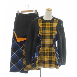 セットアップ チェック切替ニット スカート 38 黄 青