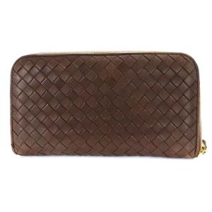 BOTTEGA VENETA 114076 長財布 ラウンドファスナー レザー イントレチャート ブラウン