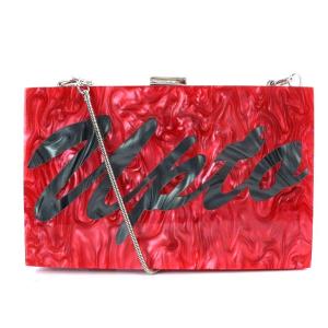 バイカラーレタードバッグ クラッチバッグ ショルダーバッグ 2way チェーン レッド ブラック