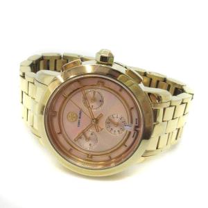 TORY BURCH 腕時計 時計 ウォッチ クロノグラフ クォーツ デイト シェル文字盤 ゴールド色 ピンク