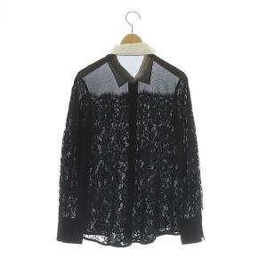 LANVIN COLLECTION レースブラウス シアー 比翼仕立て 38 ブラック