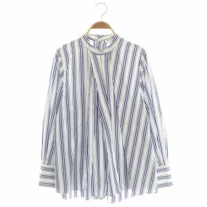 ENFOLD 20SS SOMELOS ランダムストライプ タックブラウス シャツ 長袖 38 ホワイト