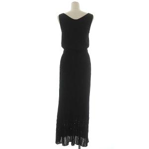 GRACE CONTINENTAL 刺繍レース ニットワンピース ノースリーブ Vネック ロング 36 ブラック