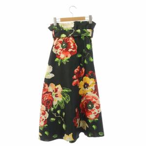 GRACE CONTINENTAL ロングスカート フレア マルチフラワープリント 36 カーキ マルチカラー