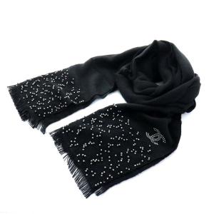 ココマーク ストールマフラー フリンジ カシミヤ シルク混 ブラック