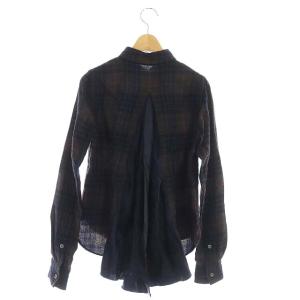 sacai 長袖チェックシャツ 切替 ウール 2 ネイビー パープル ブラウン