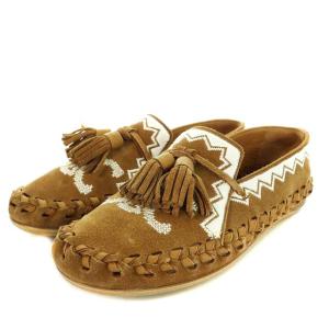 MARLOU フラットスリッポン スエード カーフスキン タッセル ロゴ 23cm ブラウン