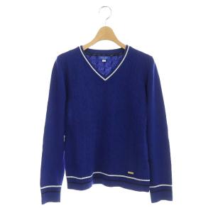 ウール カシミヤ混 Vネック ニット セーター 長袖 38 ブルー
