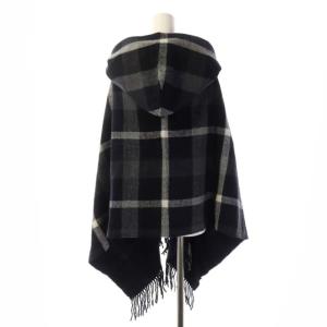 BLUE LABEL CRESTBRIDGE チェック フーディ ケープ ポンチョ ロゴ刺繍 グレー ネイビー