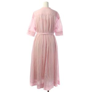 ANAYI 21SS ライトローンスタンドカラー ワンピース シャツワンピース ロング 半袖 リボンベルト付き 38 ピンク