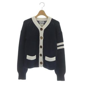 ニットカーディガン Vネック 長袖 前開き 00 ネイビー ホワイト