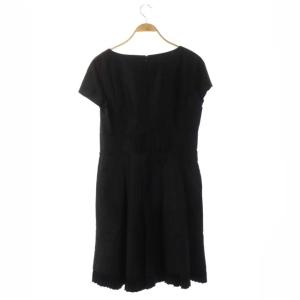 Leilian フレンチスリーブワンピース シルク ロング フレア フリル 11 黒 ブラック