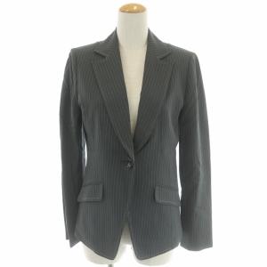 Leilian セットアップ 上下 スーツ ストライプ ジャケットテーラード 背抜き タイトスカート ミモレ丈 9 グレー