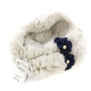 レッキスラビットファー スヌード マフラー 装飾つき バナナクリップ ライトグレー