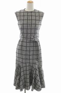 ステッチフィッシュテールワンピース ロング チェック 36 ブラック ホワイト