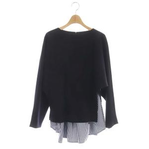 レイヤードプルオーバー ブラウス チュニック 長袖 ドルマン 38 ネイビー ホワイト