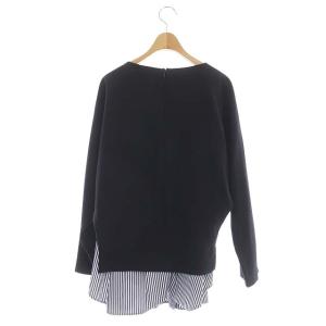 ENFOLD レイヤードプルオーバー ブラウス チュニック 長袖 ドルマン 38 ネイビー ホワイト