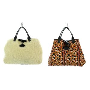 トートバッグ リバーシブル ボア 総柄 ホワイト ブラウン