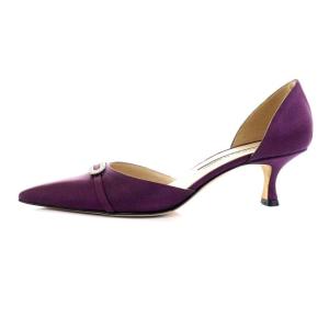 MANOLO BLAHNIK パンプス サイドオープン ポインテッドトゥ ビジュー装飾 ヒール 37 パープル