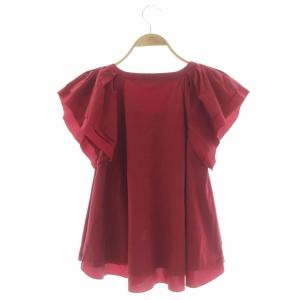 Drawer ブラウス コットンシルク プルオーバー 半袖 Vネック 36 ワインレッド