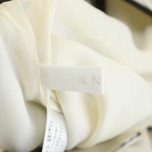 ANAYI ワンピース ノースリーブ リボン総柄  膝丈 ボックスプリーツ 36 オフホワイト