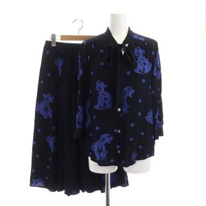 21SS セットアップ ダンサードットボウタイブラウス 七分袖 フレアスカート 36 ネイビー