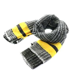 ストール フリンジ グレンチェック ラインデザイン 総柄 モダール カシミヤ混 ブラック イエロー