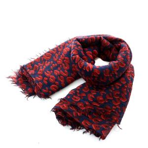 エトール レオパード ストール フリンジ カシミヤ シルク混 ネイビー レッド
