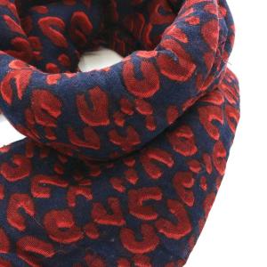 LOUIS VUITTON エトール レオパード ストール フリンジ カシミヤ シルク混 ネイビー レッド