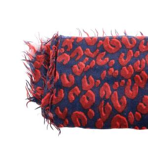 LOUIS VUITTON エトール レオパード ストール フリンジ カシミヤ シルク混 ネイビー レッド
