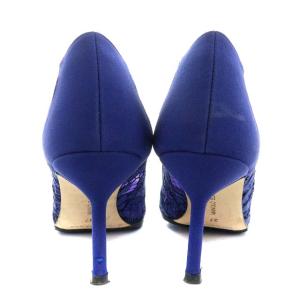 MANOLO BLAHNIK パンプス ポインテッドトゥ ピンヒール レース 37 ブルー