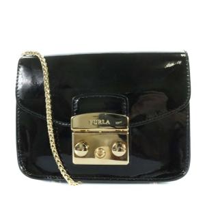 FURLA METROPOLIS ショルダーバッグ エナメル チェーン ブラック